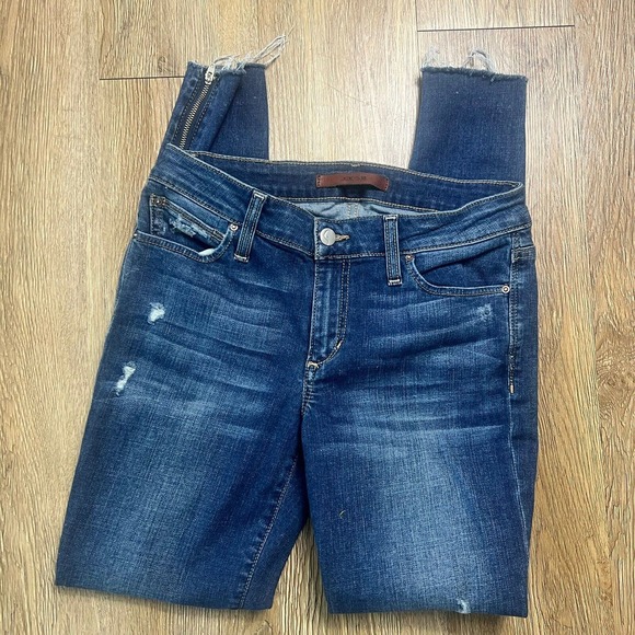 Joe's Flawless Icon Mid Rise Jeans Skinny Distressed Zipper Ankle Raw Hem Sz 26 - Picture 3 of 9